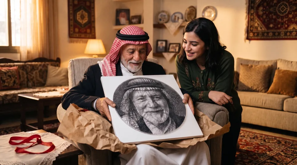 حفيدة تهدي جدّها لوحة خيوط